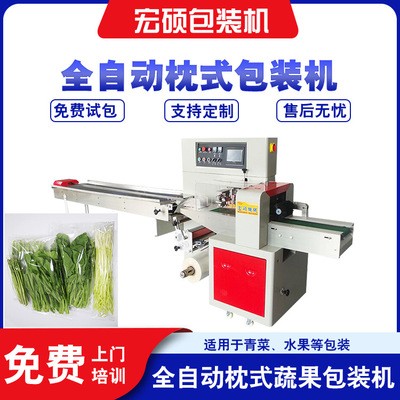 宏碩直銷枕式蔬菜包裝機 全自動水果果蔬包裝機 三伺服裝袋機設備