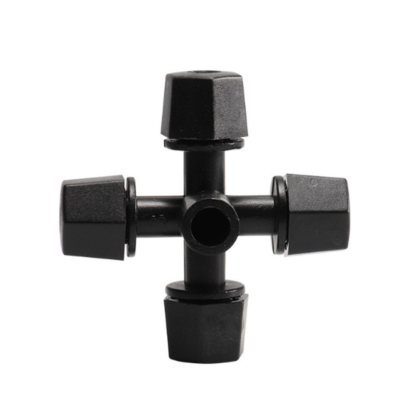 跨境十字霧化噴頭四向噴頭 6mm灰色黑色花園綠化降溫加濕噴霧灌溉