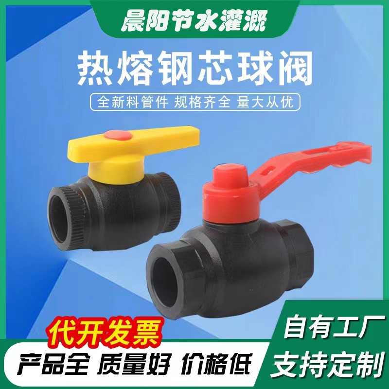批發(fā)熱熔鋼芯大流量球閥 黑色HDPE管熱熔閥門 水管配件熱熔開關(guān)