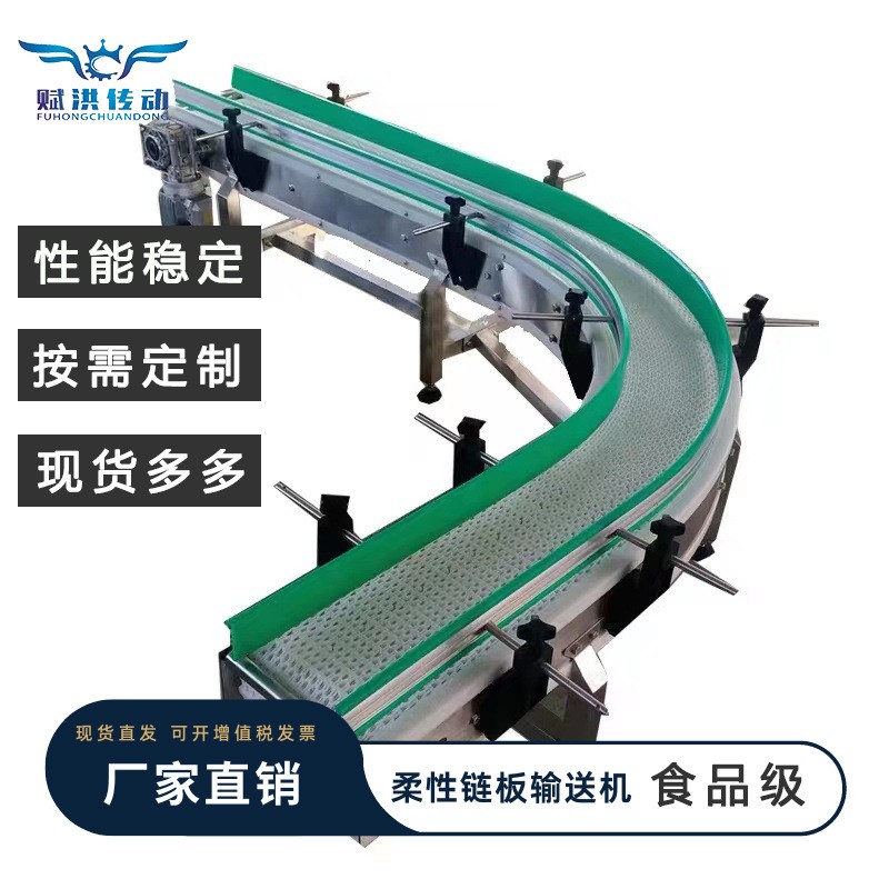 賦洪環形轉彎輸送機90度180度U型食品級生產線塑料網帶鏈板傳送線